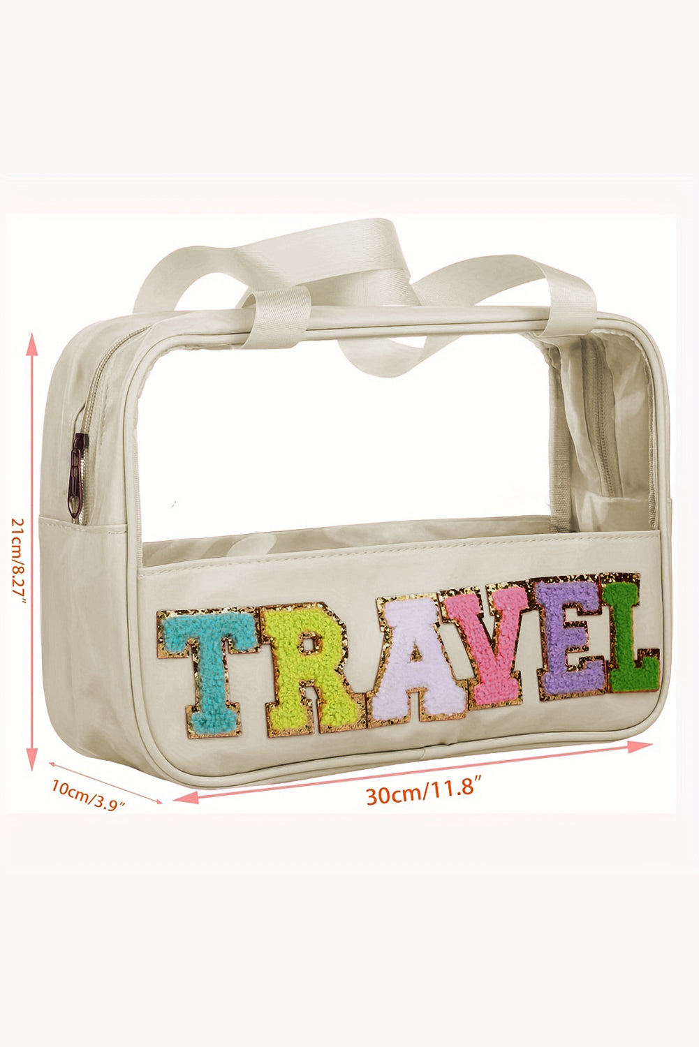 Stylish Chenille Letter Clear PVC Makeup Bag for Travel - Perfect Cosmetic Organizer for Vacation, Gym & Daily Essentials