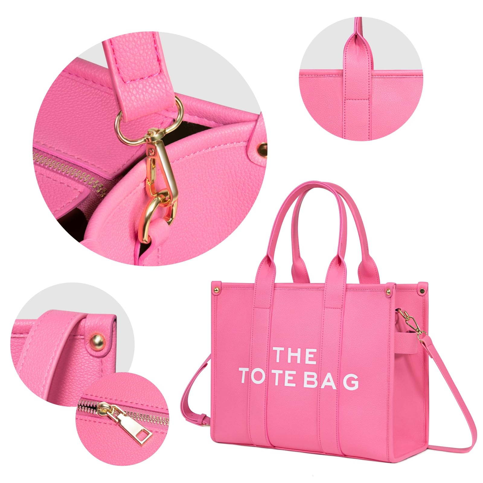 NPBAG Women's PU Leather Tote Bag with Zipper - Stylish Crossbody Shoulder Purse for Travel, School & Work - Trendy Top Handle Handbag (M Pink) | Perfect for Daily Commute, Shopping & Office Use