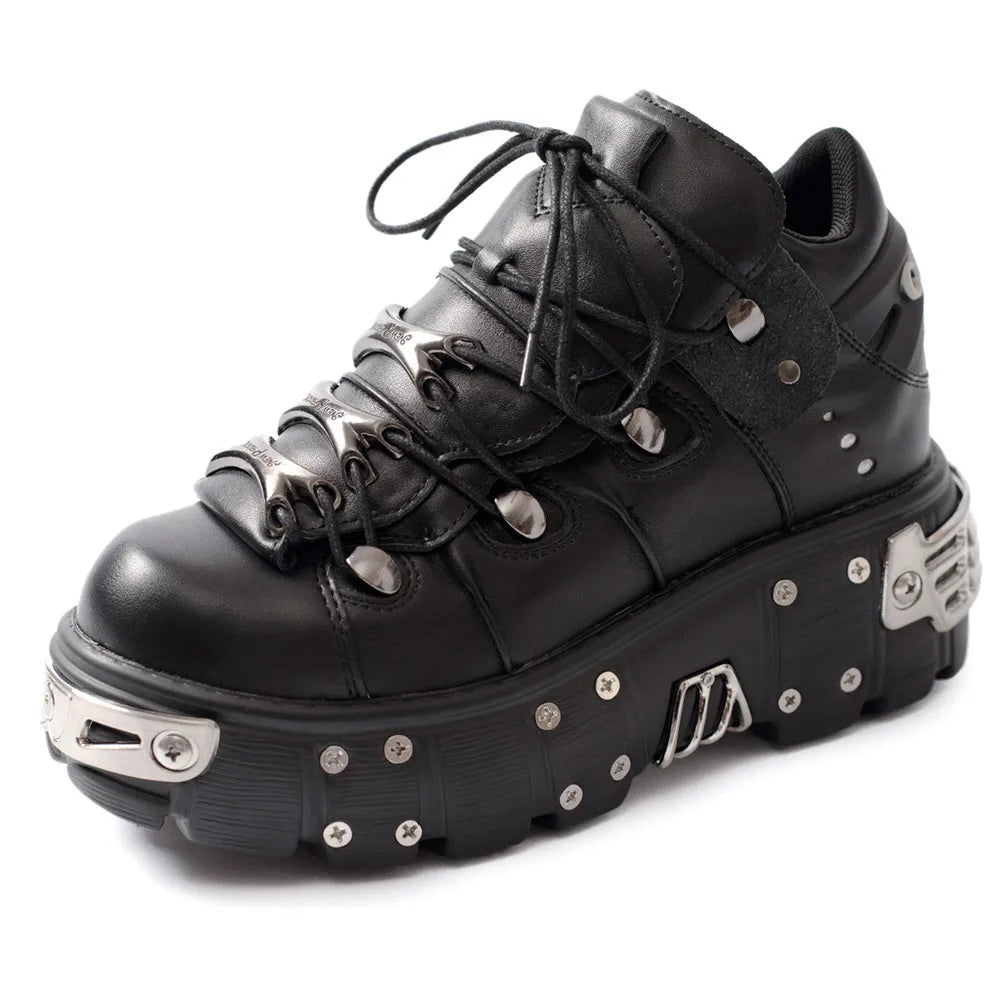 2025 Women's Ankle Boots - Thick Platform Lace-Up Shoes with Metal Decorations & Round Toe | Punk Gothic Sneakers for Women | Perfect for Streetwear, Concerts & Alternative Fashion
