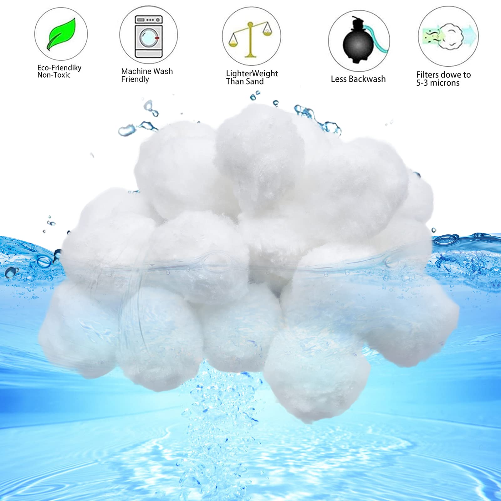 Eco-Friendly 700g Pool Filter Balls - Lightweight Fiber Filter Media for Swimming Pools | Sand Filter Alternative | Perfect for Above Ground & Inground Pool Cleaning Systems | Improves Water Clarity & Reduces Maintenance