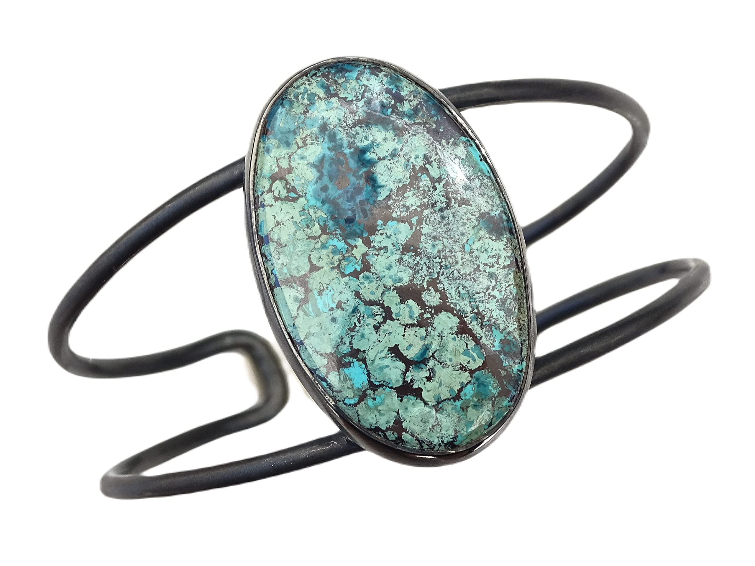Turquoise Cuff Bracelet in Silver & Black - Handmade Southwestern Jewelry, Birthstone Gift for Wife | Perfect for Boho Fashion, Casual Wear & Special Occasions
