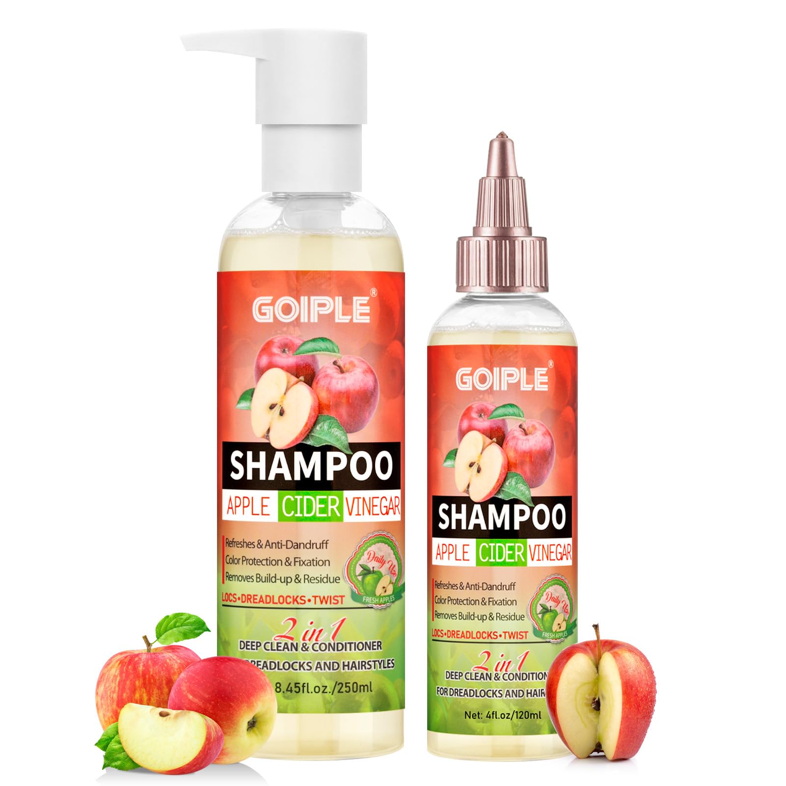 2 in 1 Deep Clean & Condition Apple Cider Vinegar Shampoo for Dreadlocks, Locs & Twists - Sulfate Free, Anti-Dandruff Shampoo for Curly & Kinky Hair (8.45 Fl Oz) - Refreshes & Nourishes Hair for Daily Use & Protective Styles