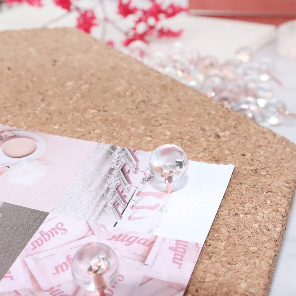 120-Count Rose Gold Steel Point Clear Round Head Push Pins - Thumb Tacks for Cork Board, Bulletin Board & Office Organization | Perfect for Home, School & Office Use