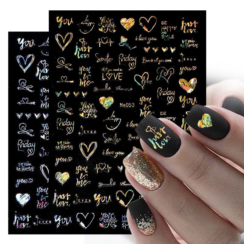 Valentine's Day Nail Stickers - Heart & Love Word Design Decals for Women (Me053) | Perfect for Romantic Dates, Weddings & Special Occasions