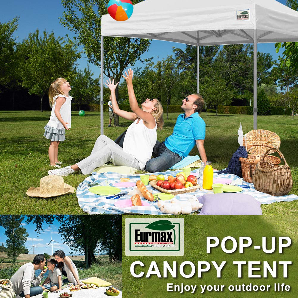 Eurmax USA 10'x10' Premium Pop-Up Canopy Tent - Commercial Instant Shelter with Removable Sidewalls, Wheeled Carry Bag & 4 Bonus Sandbags (Field Green) - Perfect for Outdoor Parties, Farmers Markets, Beach Trips & Sporting Events