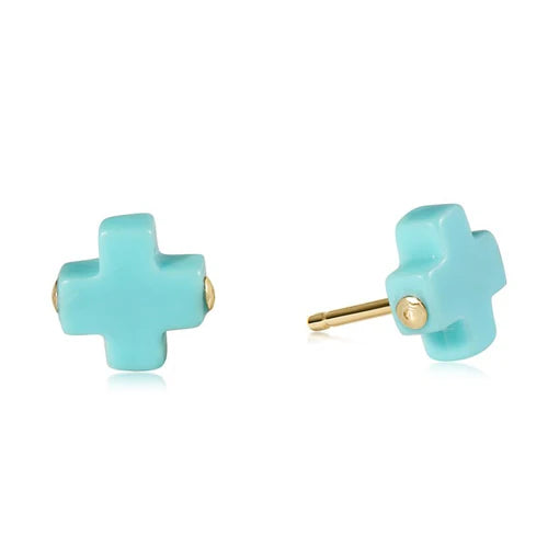 Enewton Signature Cross Stud Earrings for Women - Turquoise Gemstone Dainty Religious Jewelry - Perfect for Church, Weddings & Everyday Wear