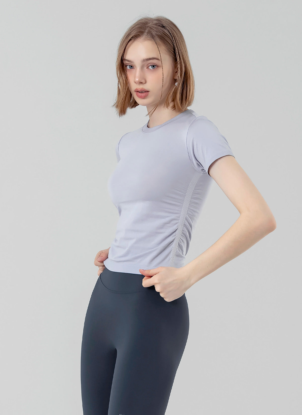 Zero Slick Seamless Side Shirring Short Sleeve T-Shirt for Women - Perfect for Yoga, Gym & Casual Wear