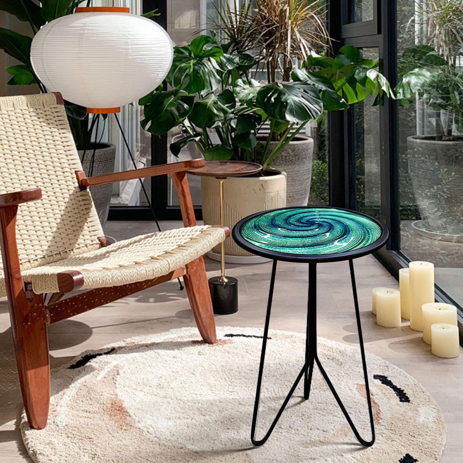 LIFFY 12 Inch Round Metal Patio Side Table - Small Outdoor End Table for Porch, Balcony & Indoor Decor (Green) | Perfect for Coffee, Plants & Drinks