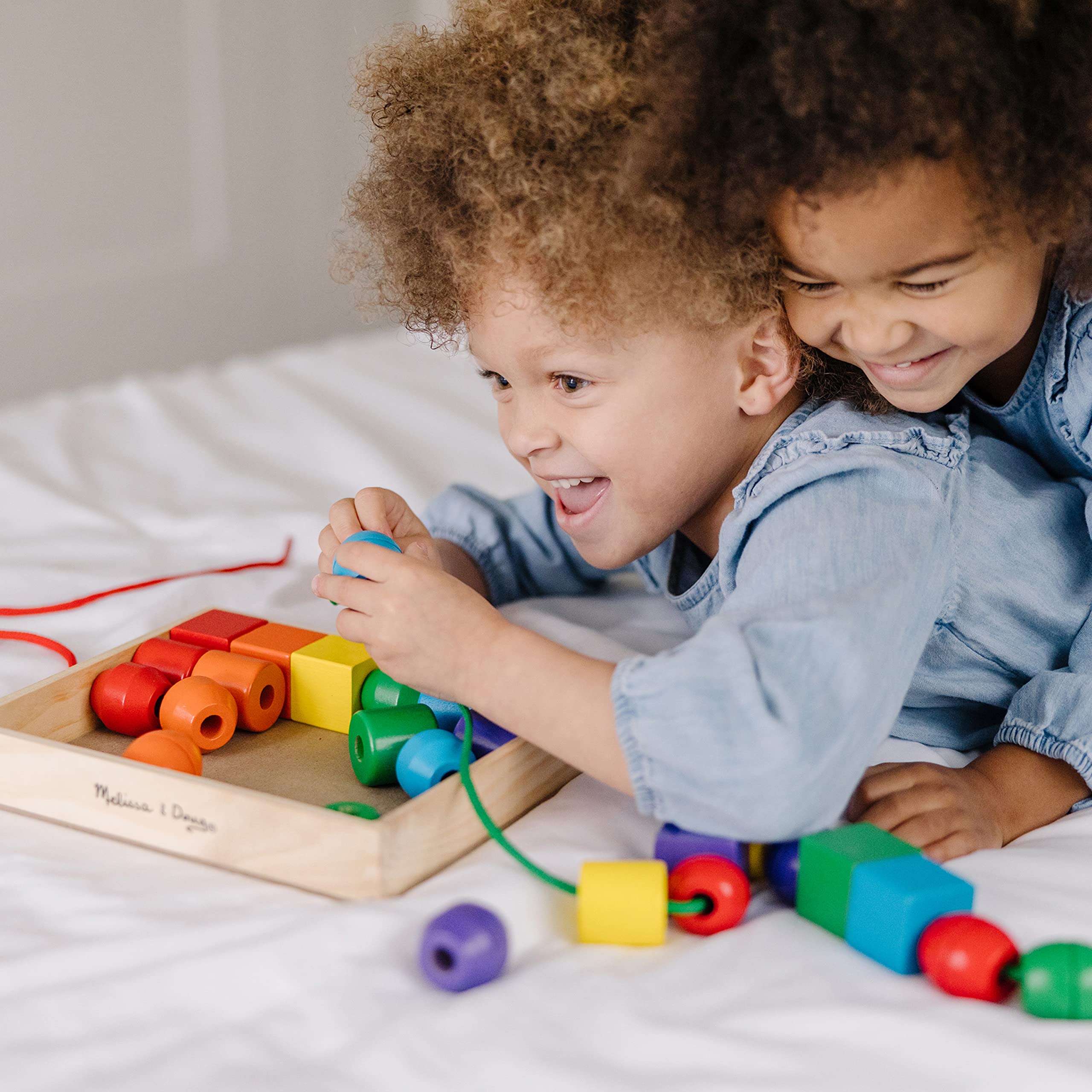 Melissa & Doug Primary Lacing Beads - 30 Wooden Beads & 2 Laces | Fine Motor Skills Educational Toy for Toddlers & Kids Ages 3+ | Preschool Learning, Hand-Eye Coordination & Montessori Classroom Activities