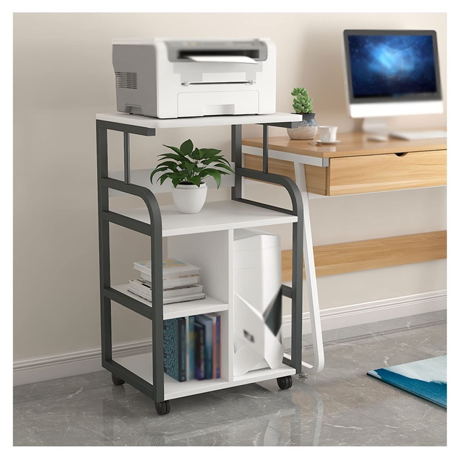 TOMYEUS Heavy-Duty CPU Stand with Wheels - Adjustable Floor-to-Ceiling PC Tower Storage Rack for Home Office, Multi-Layer Printer Stand & Computer Chassis Organizer - Perfect for Small Spaces & Cable Management (Black)