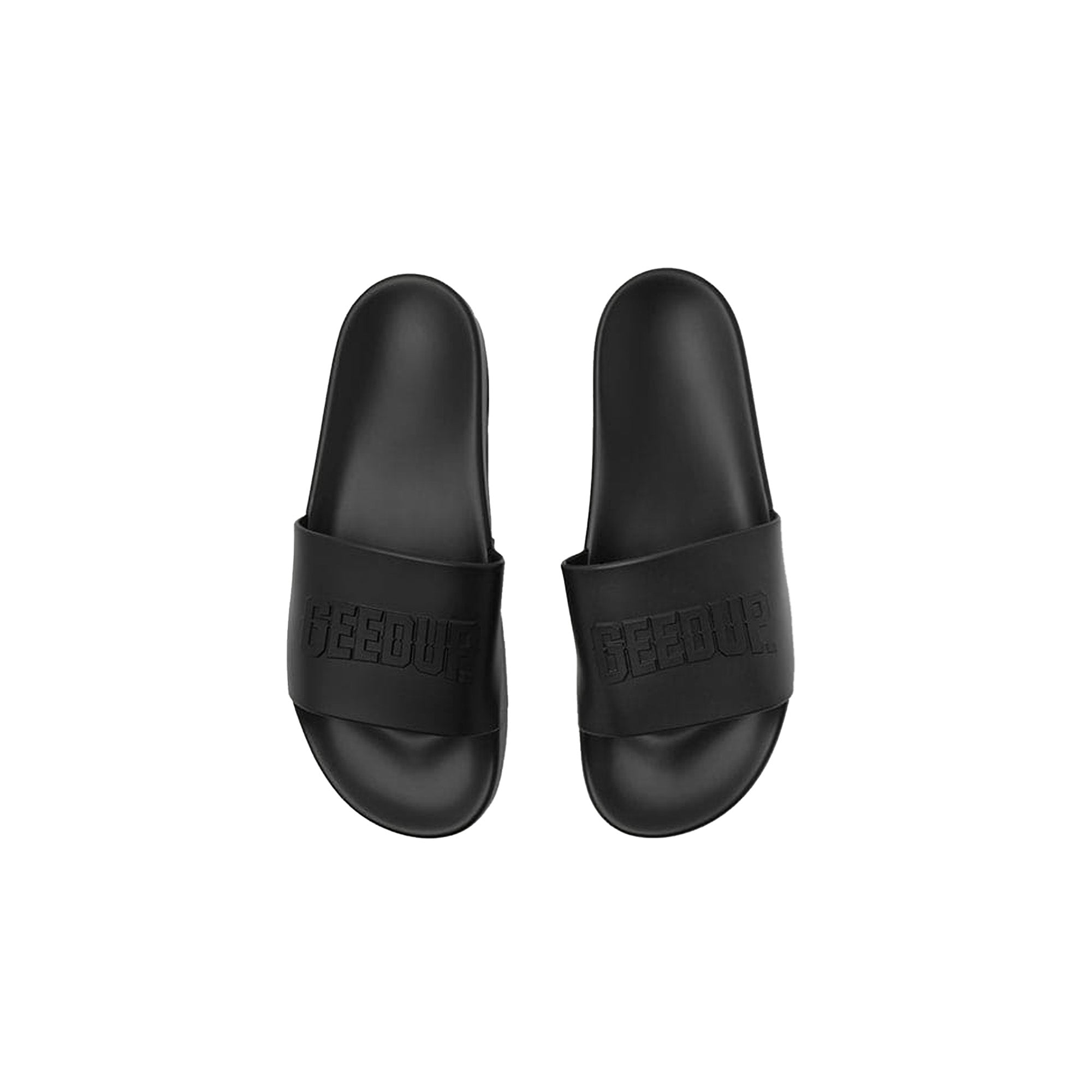 Geedup Core Logo Emboss Slides for Men - Black Comfortable Slide Sandals for Casual Wear, Beach, Pool & Gym (2025)