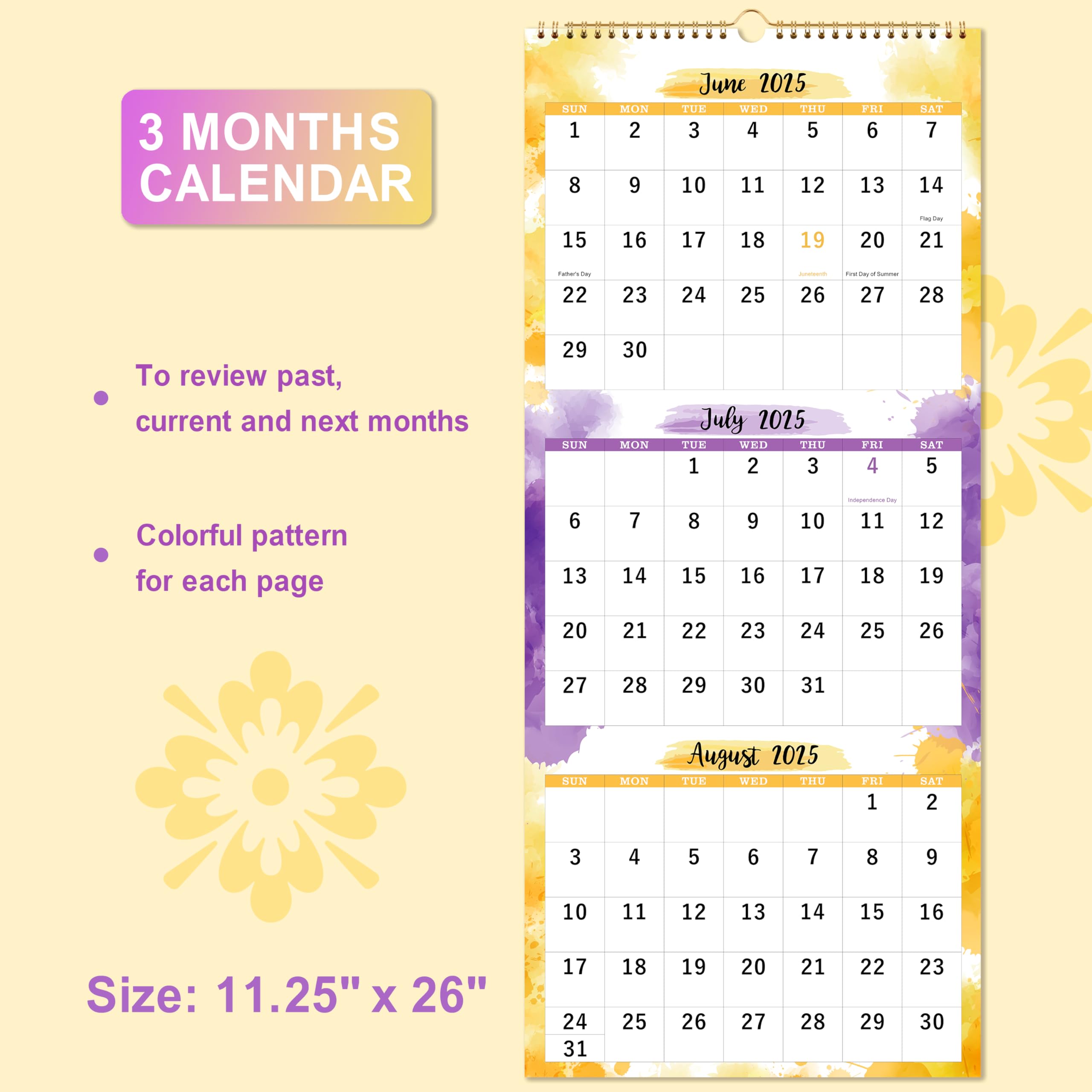 2025-2026 Wall Calendar - 3 Month Vertical Planner from May 2025 to June 2026 | 11