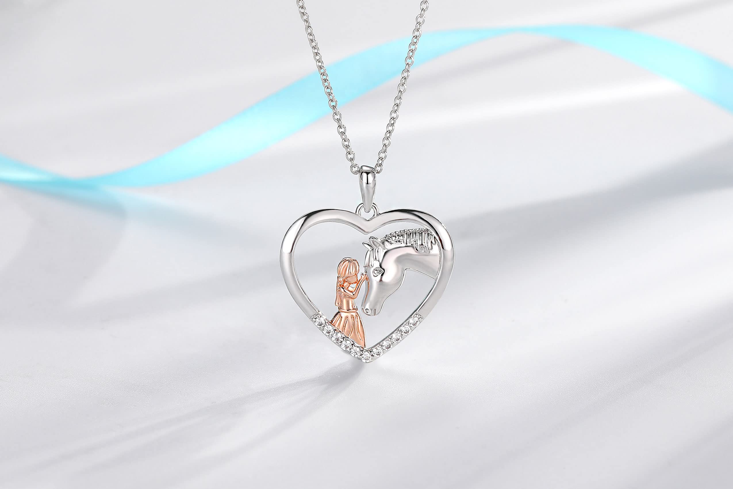 Sterling Silver Horse Necklace for Girls & Women - Heart Shaped Cubic Zirconia Pendant Jewelry for Teens & Kids - Perfect Equestrian Gift for Birthday, Christmas & Special Occasions - Ideal for Horse Lovers, Equestrian Events & Everyday Wear