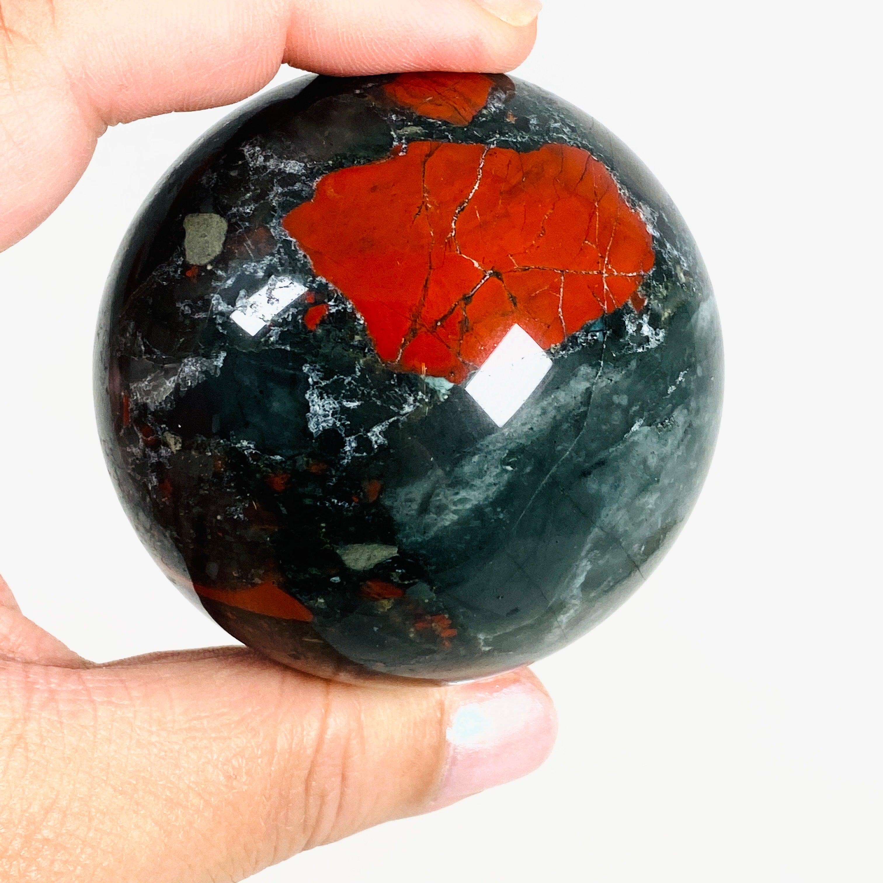 African Bloodstone Sphere ABS 2 - Natural Healing Crystal for Meditation, Energy Work & Home Decor - Perfect for Reiki, Chakra Balancing & Spiritual Gifts