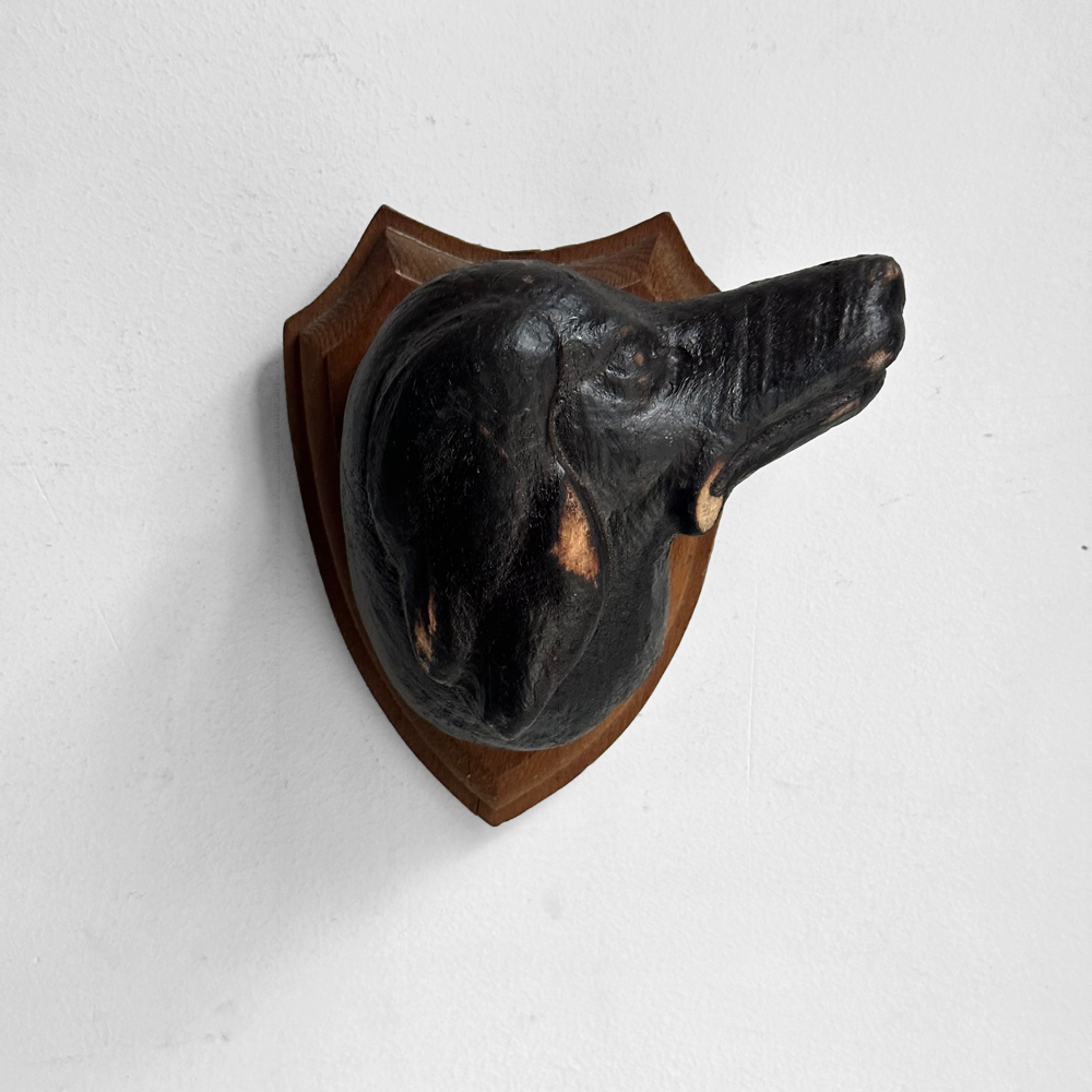 Antique Black Forest Hand Carved Wooden Dog Head Sculpture Pair (D2402) - Perfect for Home Decor, Vintage Collectibles, and Cabin Wall Art