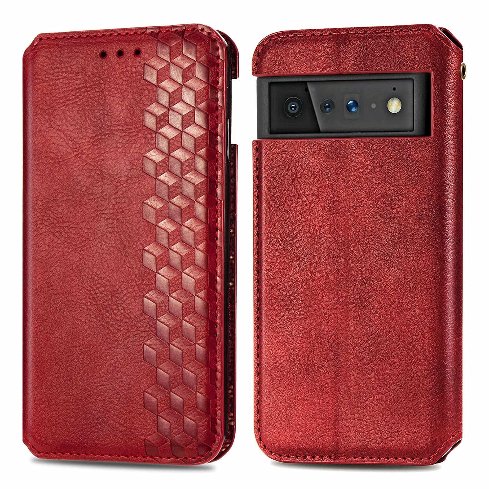 HAIJUN Google Pixel 6 Pro Wallet Case - PU Leather Flip Cover with Ultra-Thin Design | Protective Phone Case for Men & Women (Red) | Perfect for Business, Travel & Everyday Use