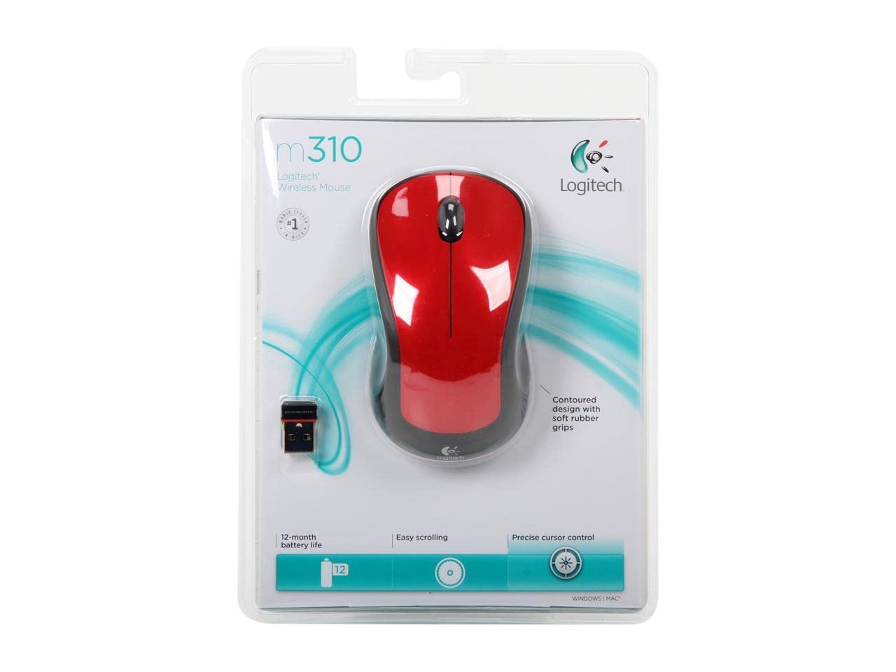 Logitech M310 Wireless Laser Mouse - 1000 DPI, Radio Frequency USB, Flame Red - Perfect for Office, Gaming & Home Computer Use
