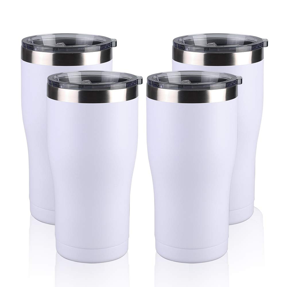 20 oz Stainless Steel Tumbler with Lid - Double Wall Vacuum Insulated Travel Mug for Hot & Cold Drinks - Durable Leakproof Coffee Cup for Home, Office, Gym, Camping & Outdoor Activities - Keeps Beverages Hot/Cold for 12+ Hours - Perfect for Coffee, Tea, Smoothies & Iced Drinks (White, 4 Pack)