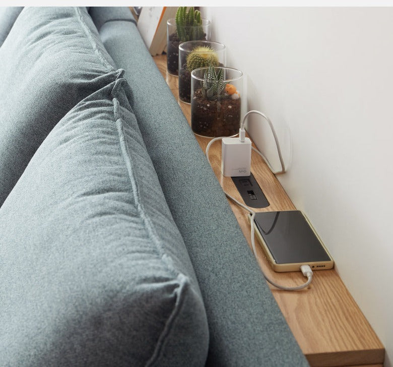 Solid Oak Wood Sofa with Rear Storage - Modern Wall Shelf for Living Room, Bedroom, or Office Organization