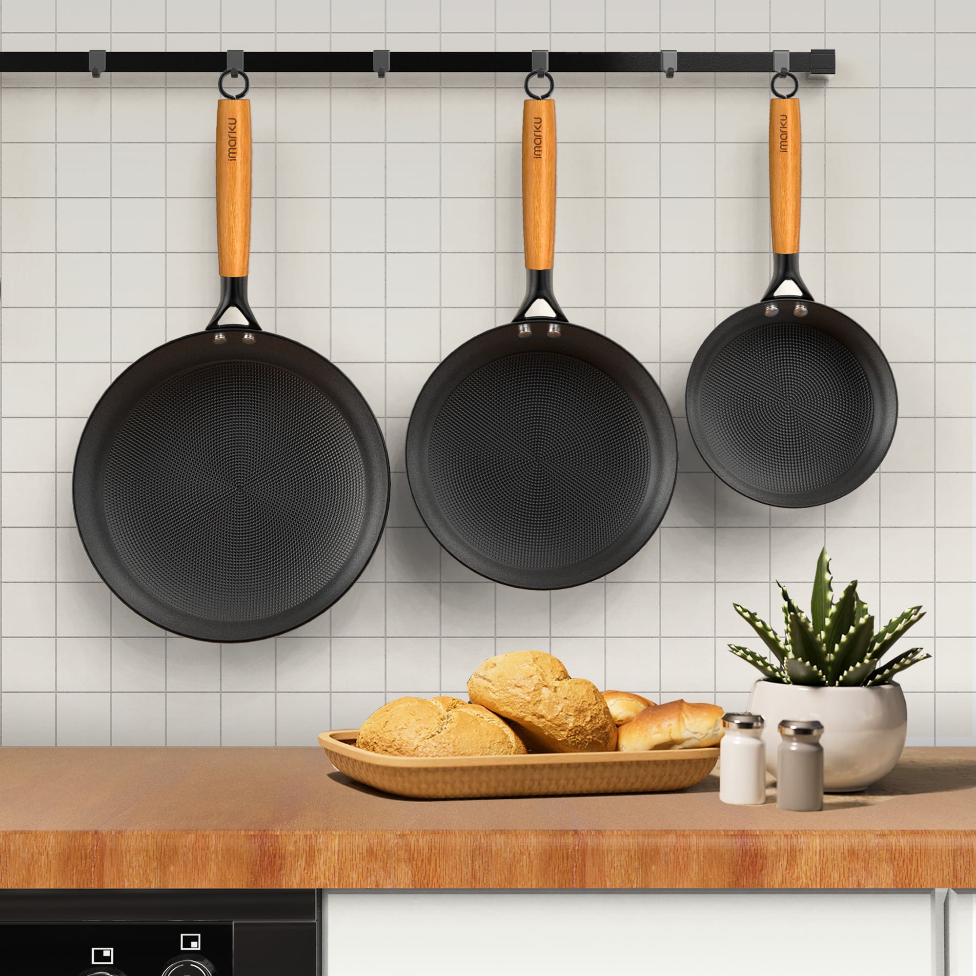 Premium Cast Iron Non-Stick Skillet Set & Dishwasher Safe Knives Bundle - Perfect for Home Cooking, Camping & Outdoor BBQ