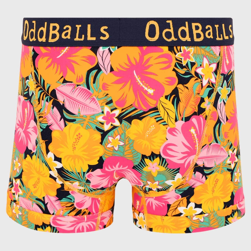 OddBalls Hibiscus Boxer Shorts for Men - Soft Cotton Underwear with Fun Floral Print - Perfect for Casual Wear, Lounging & Gifts