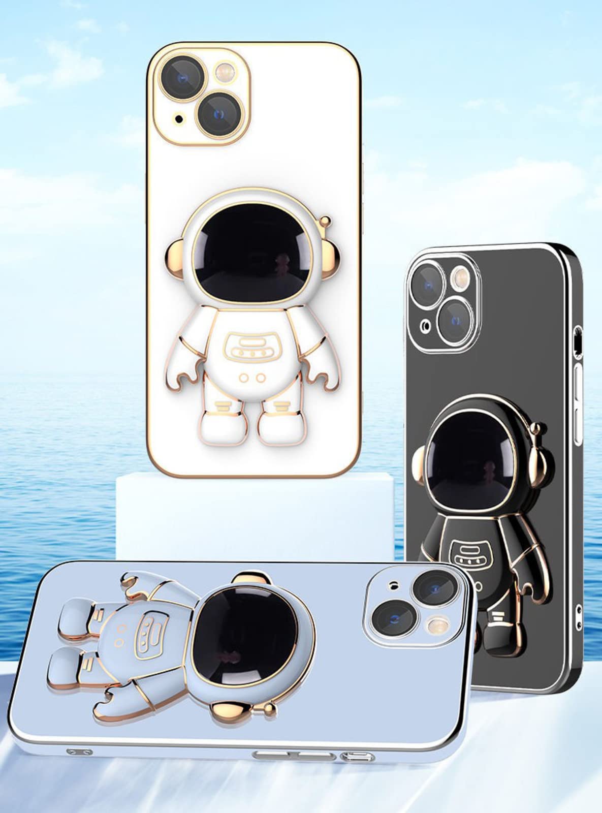 6D Plating Astronaut Phone Case with Stand - Compatible with iPhone 11/12/13 Pro Max, White Protective Cover for iPhone 12 Pro | Perfect for Space Enthusiasts & Everyday Protection