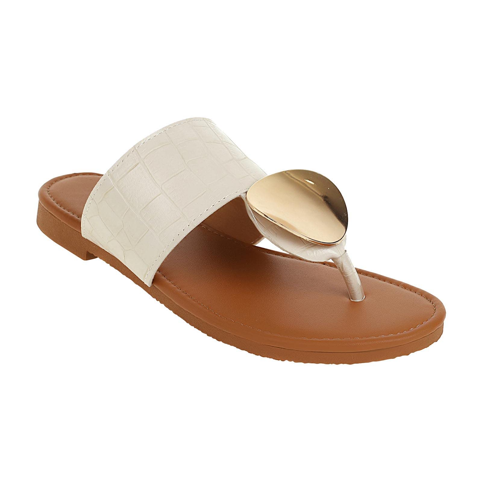 Women's Flat Slippers - Non-Slip Solid Color & Plaid Slides with Metal Clip Toe - Low Heel Flip Flop House Shoes for Indoor/Outdoor Wear - Perfect for Home, Spa, and Beach Use