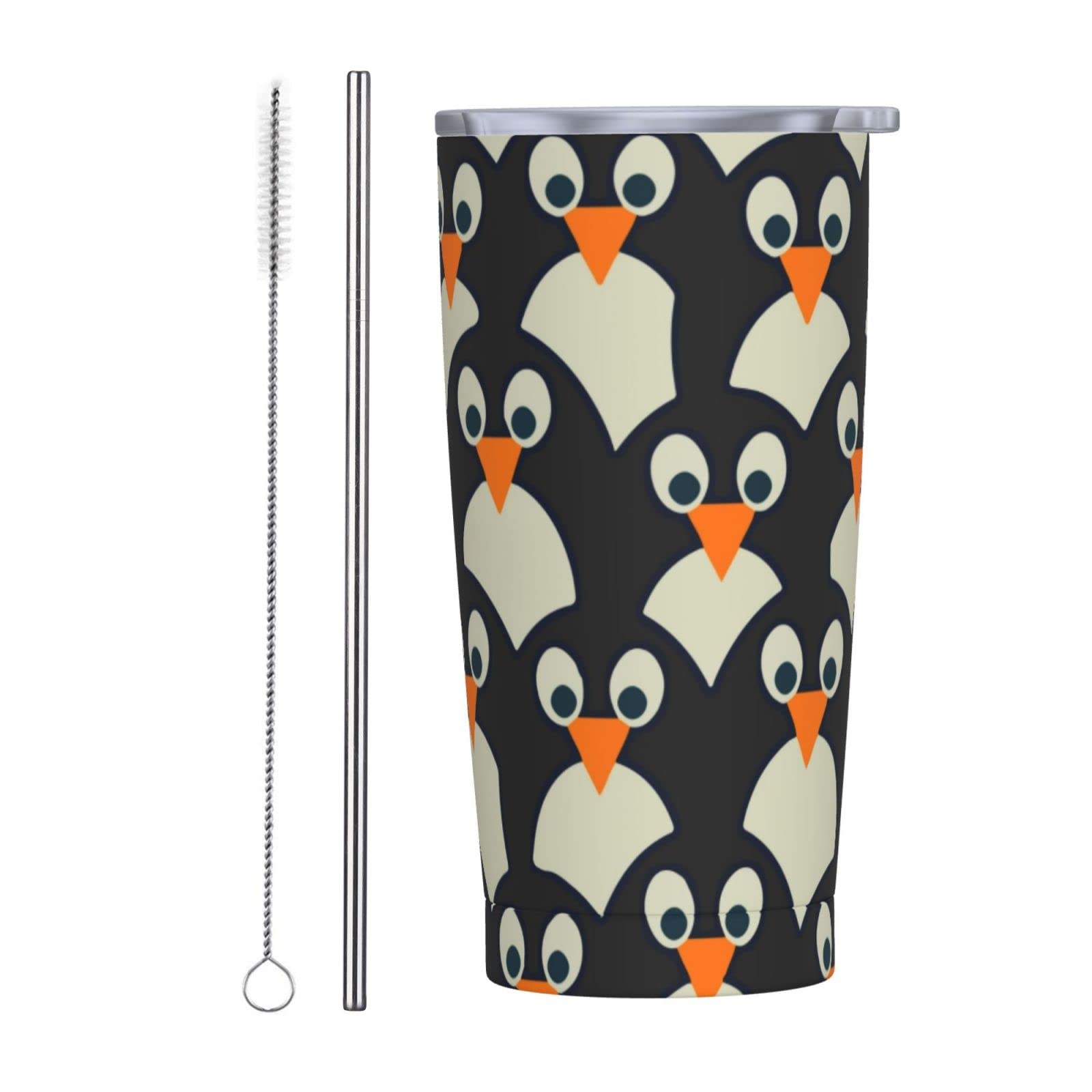 SWEET TANG 20oz Vacuum Insulated Stainless Steel Coffee Tumbler with Leak Proof Lid & Straw - Cute Penguin Face Design, Funny Printed Beverage Cup for Men & Women - Perfect for Office, Travel, Party & Wedding Gifts