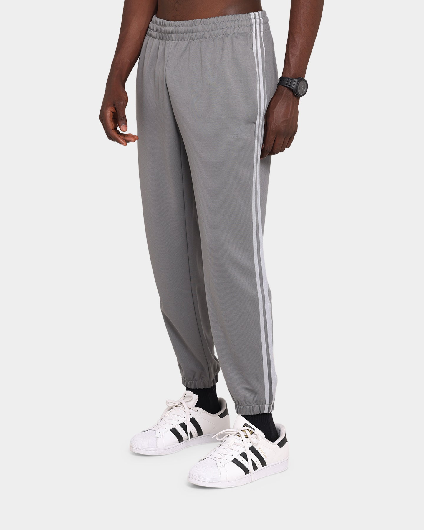 Adidas 3 Stripes Tapered Jogger Pants for Men - Grey Athletic Sweatpants with Side Pockets | Gym Workout, Running, Casual Wear
