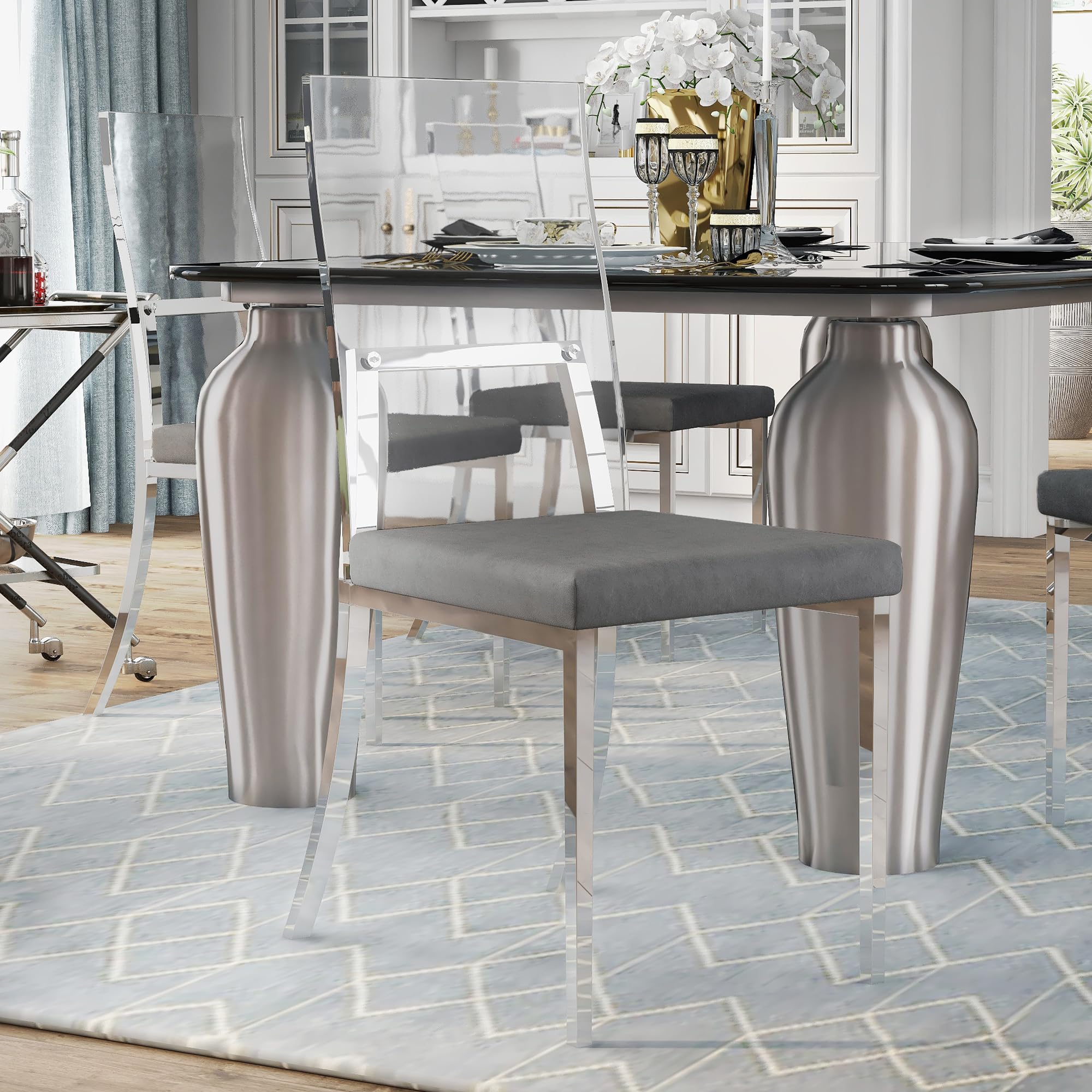 Furniture of America Hartly Metal Padded Dining Chairs - Set of 2 Chrome Finish, Comfortable Upholstered Seats for Kitchen, Dining Room & Breakfast Nook
