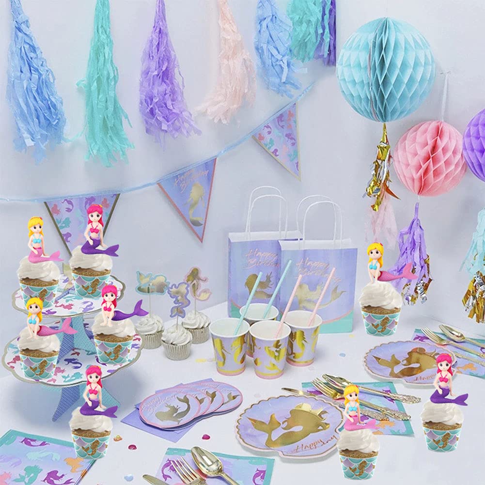 4pcs Mermaid Cake Toppers - Birthday Party Decorations, Wedding Cake Topper Figures, Mermaid Doll Toys for Cake Decorating - Perfect for Birthday Parties, Baby Showers & Wedding Celebrations