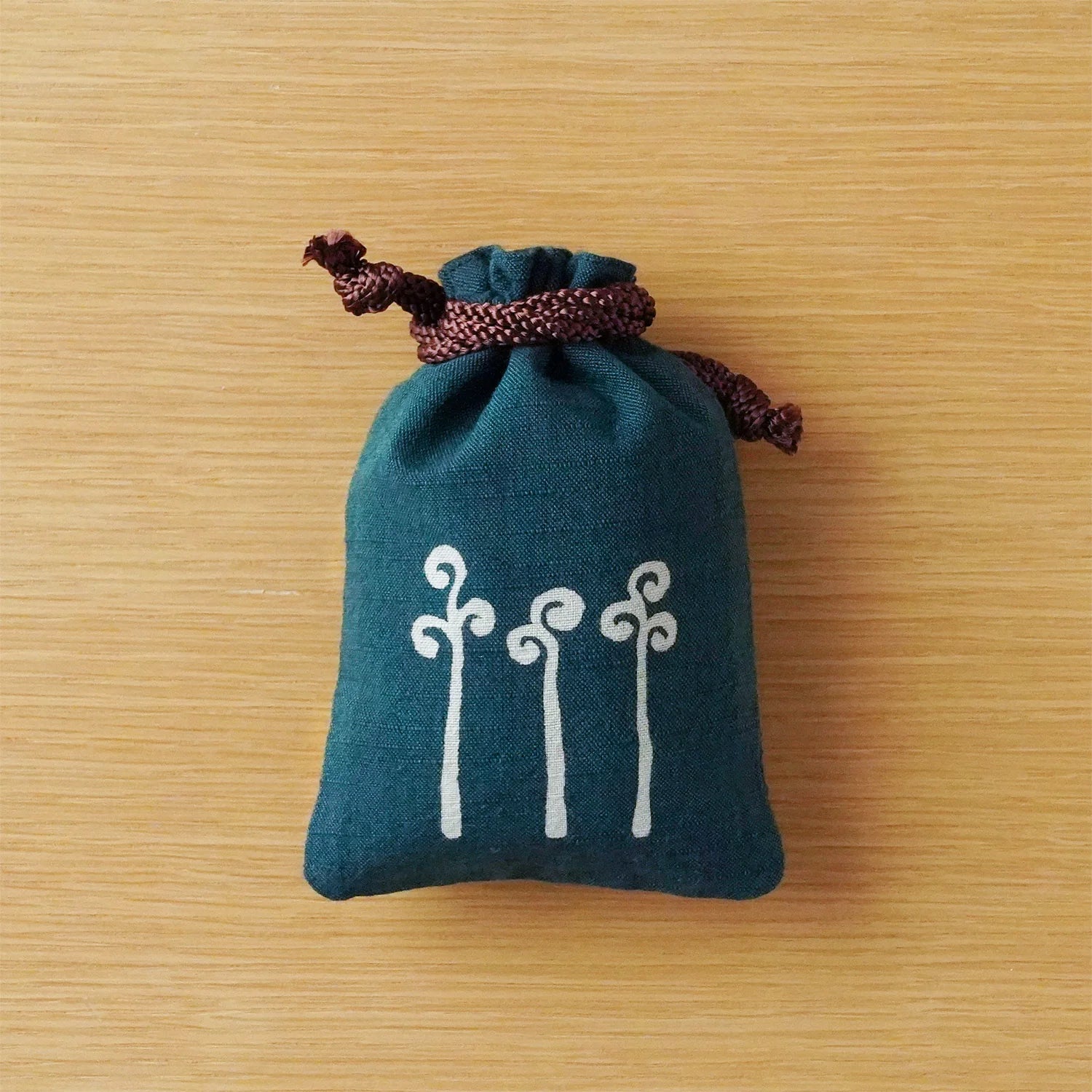 Katazome Small Talisman Bag - Young Fern Drawstring Pouch - Japanese Traditional Craft Bag for Good Luck Charms, Jewelry & Keepsakes | Perfect for Travel, Gifts & Spiritual Protection