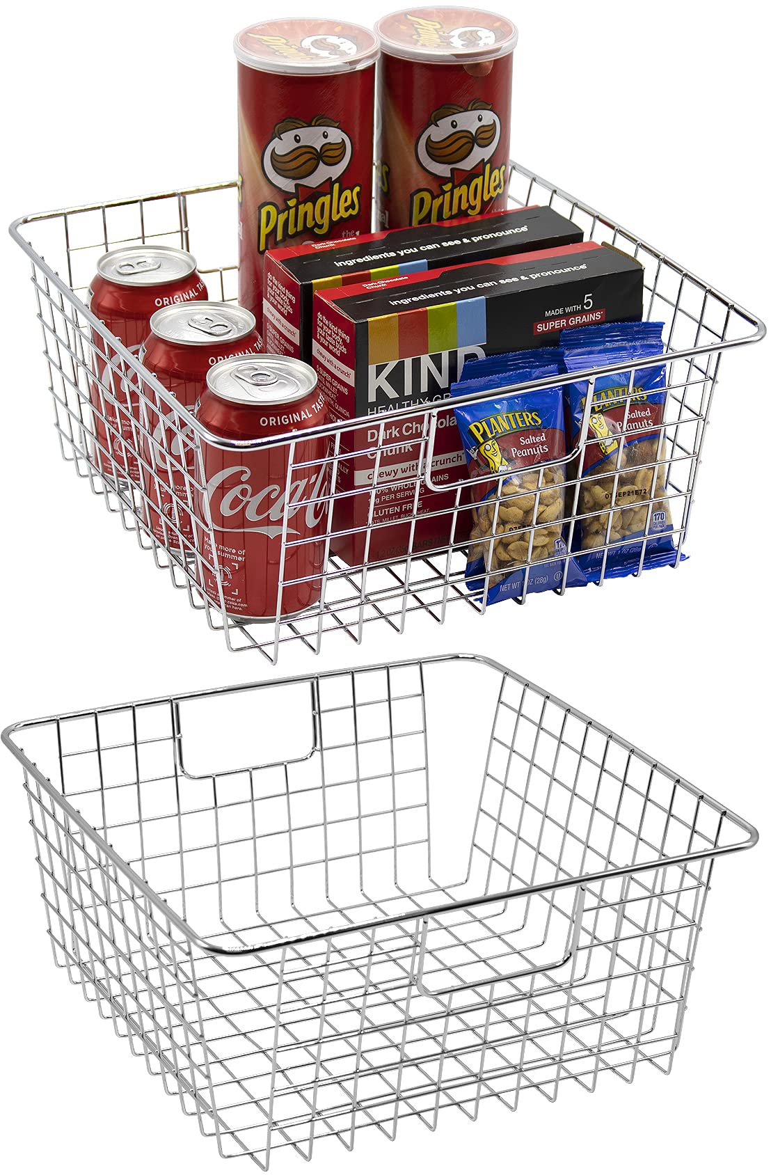 Sorbus Large Wire Pantry Baskets - 2-Pack Silver Metal Freezer Storage Bins for Kitchen, Pantry, Laundry Room & Bathroom Organization | Perfect for Food Storage, Closet Shelving & Home Organization Solutions
