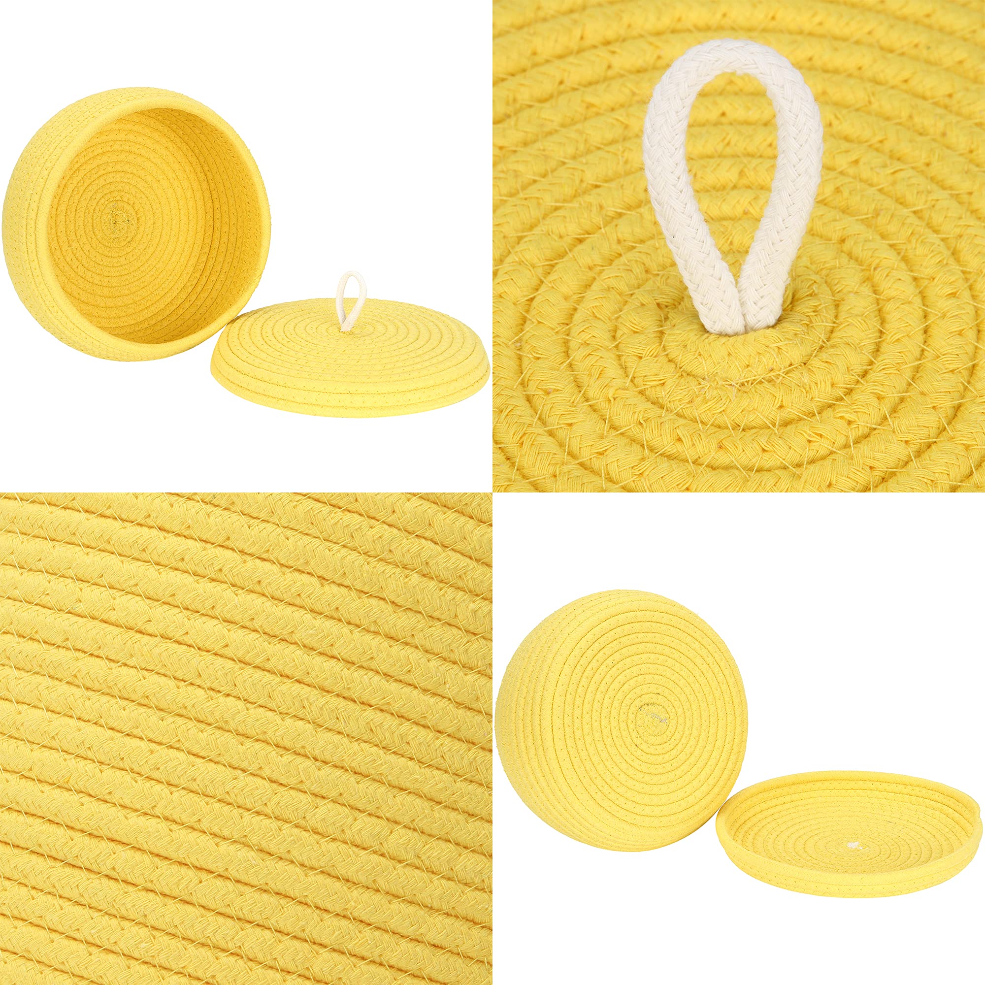 Sea Team Round Cotton Rope Storage Basket with Lid - Decorative Woven Storage Bin for Home Organization, Snacks, Towels & Plants - 10 x 4.5 Inches (Small, Shallow, Yellow) - Perfect for Living Room, Bathroom & Nursery Storage Solutions