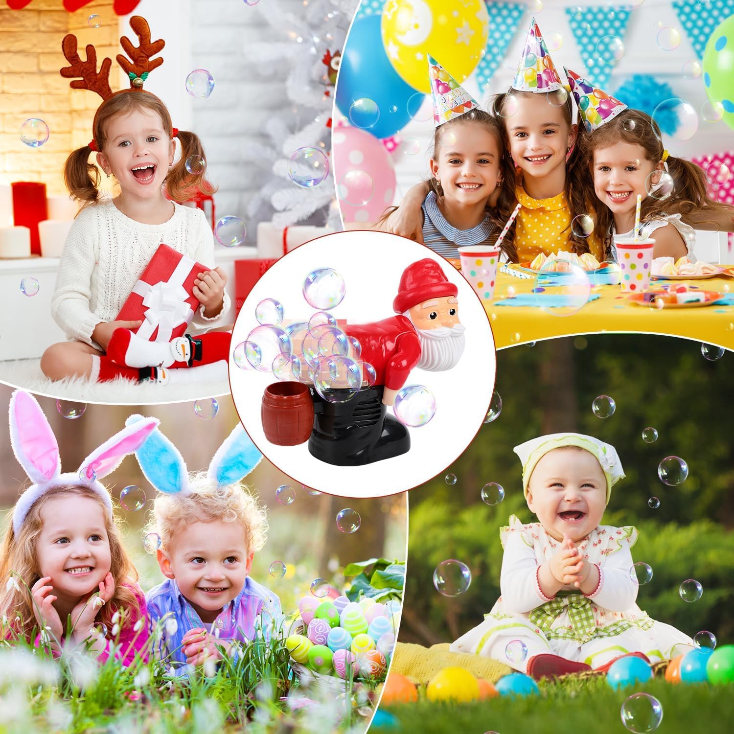 Santa Claus Bubble Blower Machine with Music & LED Lights - Fun Christmas Bubble Toy for Kids Indoor & Outdoor Play - Perfect for Holiday Parties, Backyard Fun & Festive Decorations