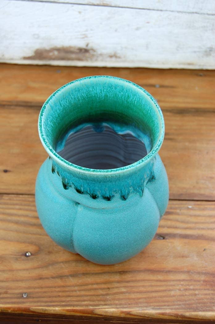 Handmade Turquoise Ceramic Flower Vase - Artisan Thrown Pottery from North Carolina - Perfect for Home Decor, Wedding Centerpieces & Boho Chic Interiors