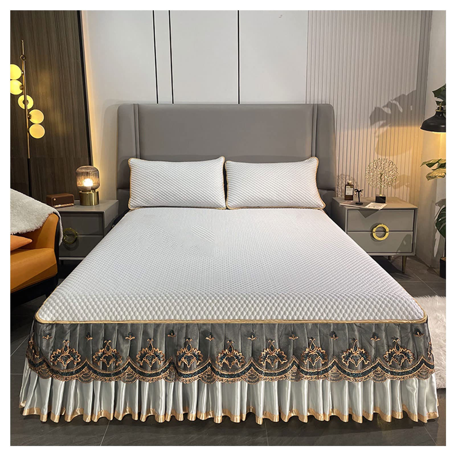 JYER Summer Cooling Bed Skirt Set - 3-Piece Ice Silk Air Conditioning Mat with Pillowcase, Foldable & Washable Cooling Bedding for Hot Sleepers - Perfect for Bedroom, Guest Room & Dormitory Use