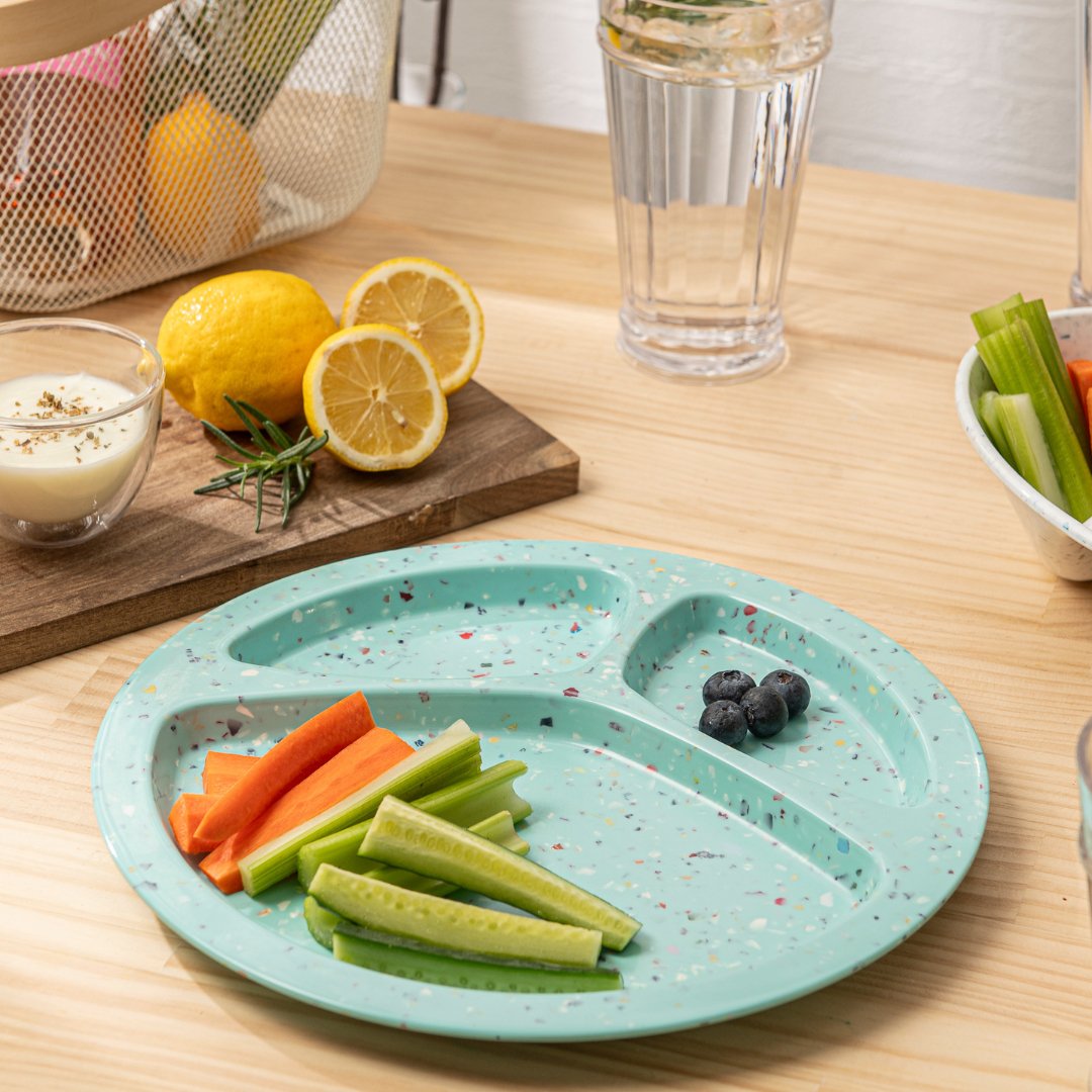 2-Piece Confetti Divided BBQ Plates Set - Green - Perfect for Outdoor Grilling, Picnics, and Party Serving