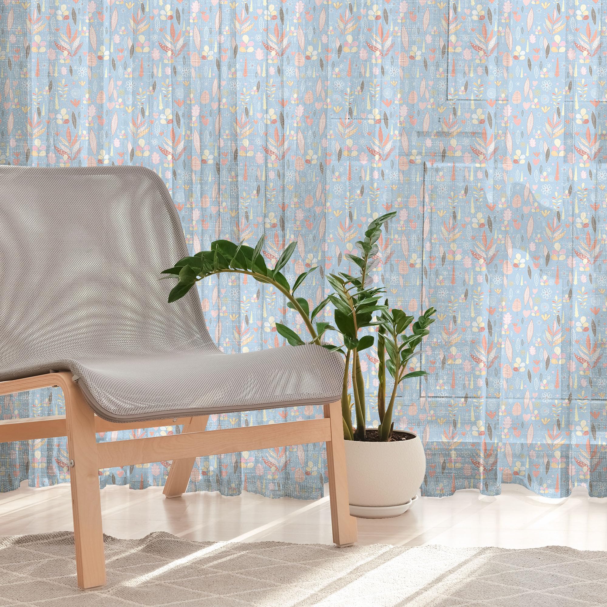 Ambesonne Floral Autumn Leaves Tulle Curtains - Blue Sheer Drapes with Rod Pocket, 108
