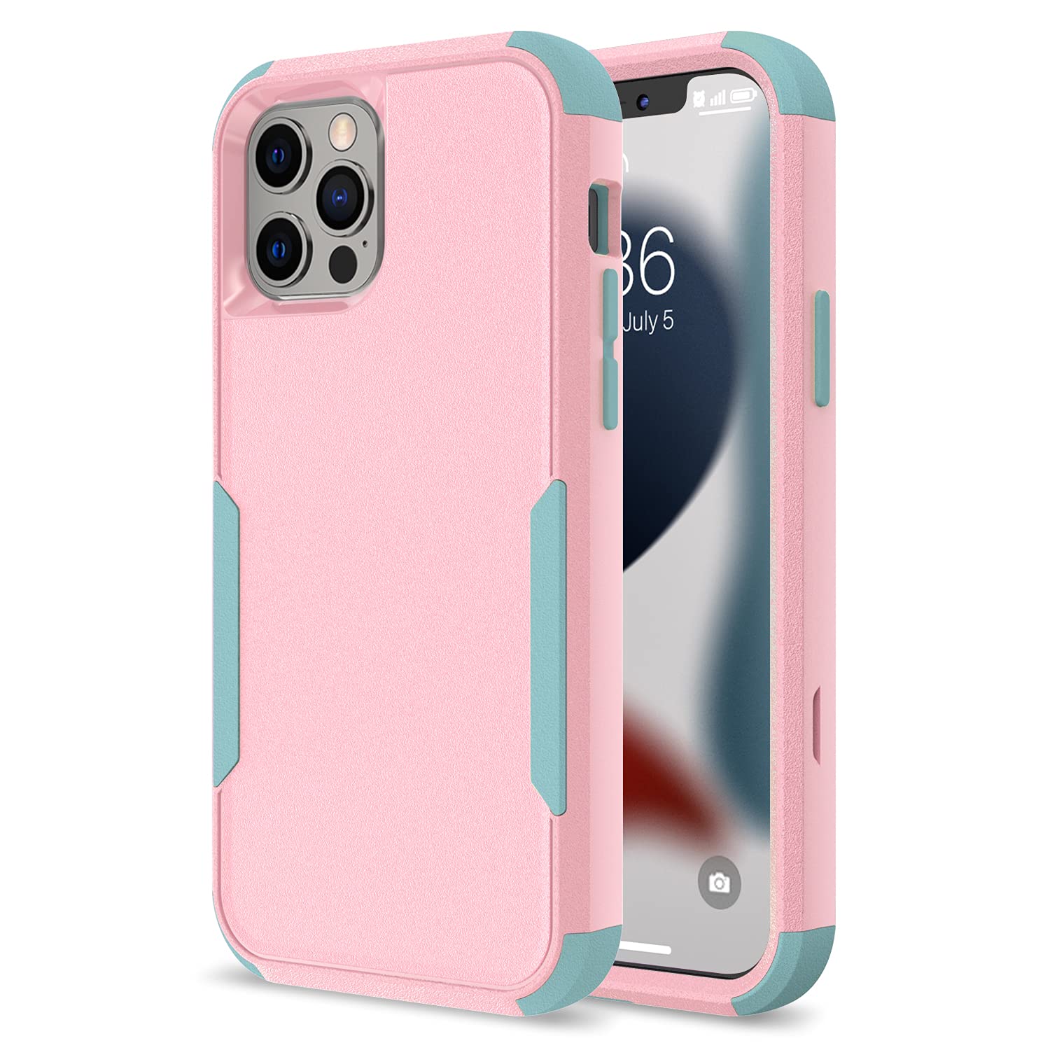 **Tksafy Heavy Duty Shockproof Case for iPhone 13 Pro Max – 3-Layer Protective Bumper Cover with Full-Body Rubber Armor, Drop-Proof Protection (Pink & Green) – Perfect for Outdoor, Work, and Everyday Use**