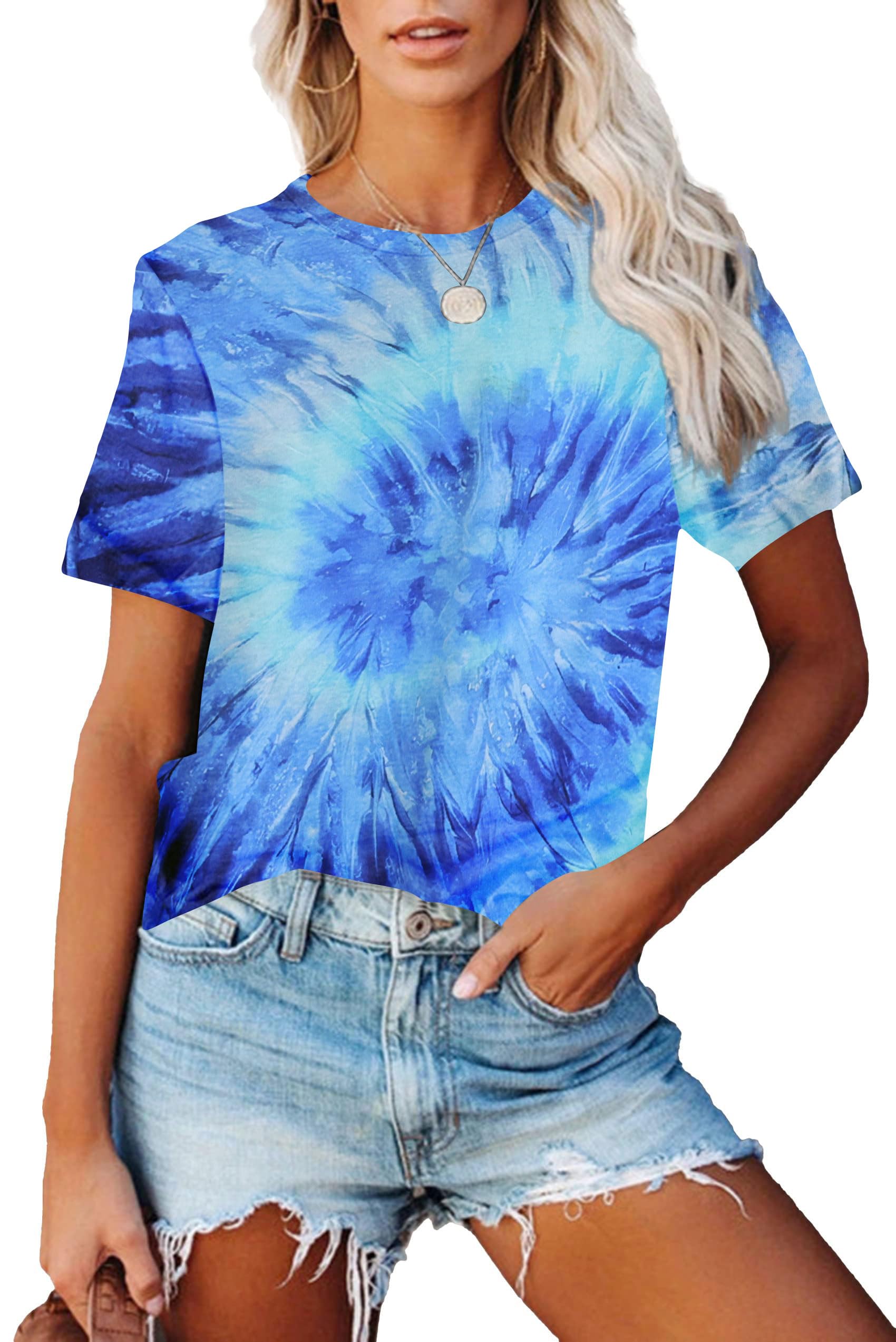Vibrant Tie Dye T-Shirts for Women | Colorful Rainbow Print Short Sleeve Casual Tops | Perfect for Summer Festivals, Beach Outings & Boho Style