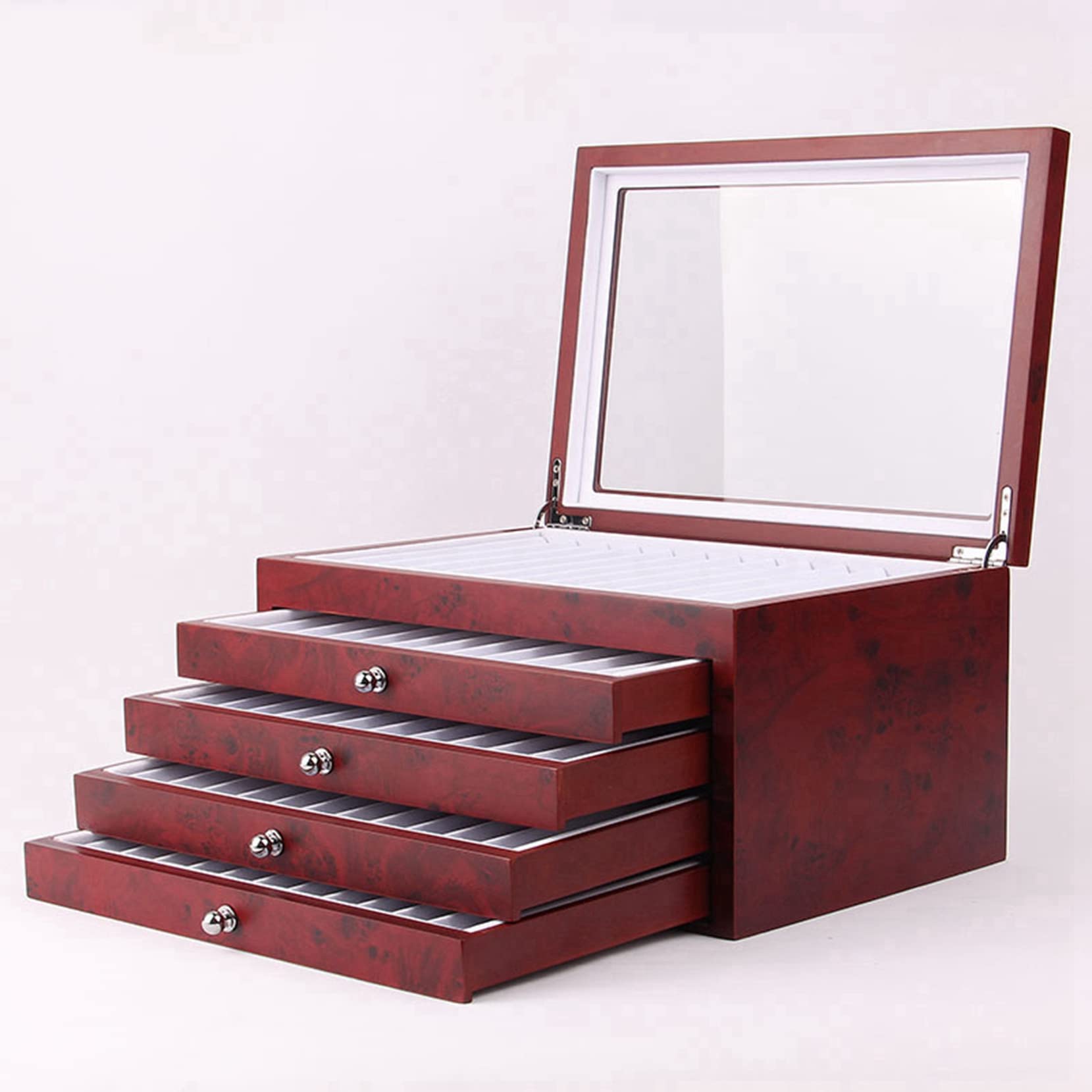 5-Layer Wooden Pen Display Case with Glass Window & Drawer - 56 Slot Pen Organizer Box for Collectible Fountain Pens - Perfect for Office, Home Decor & Gift Presentation