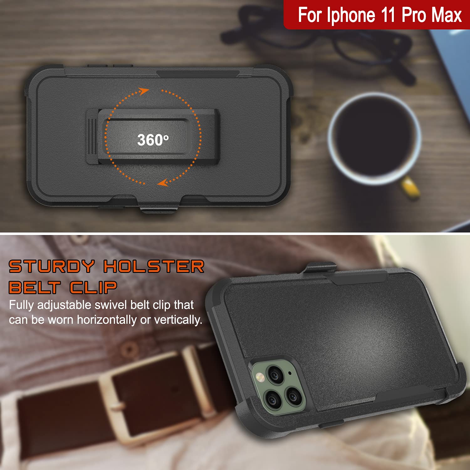 Punkcase Rugged Protective iPhone 11 Pro Max Case with Belt Clip & Kickstand - Shockproof Multi-Layer Cover for iPhone 11 Pro Max (6.5 inch, 2019) [Black] - Perfect for Outdoor Activities, Work & Daily Protection