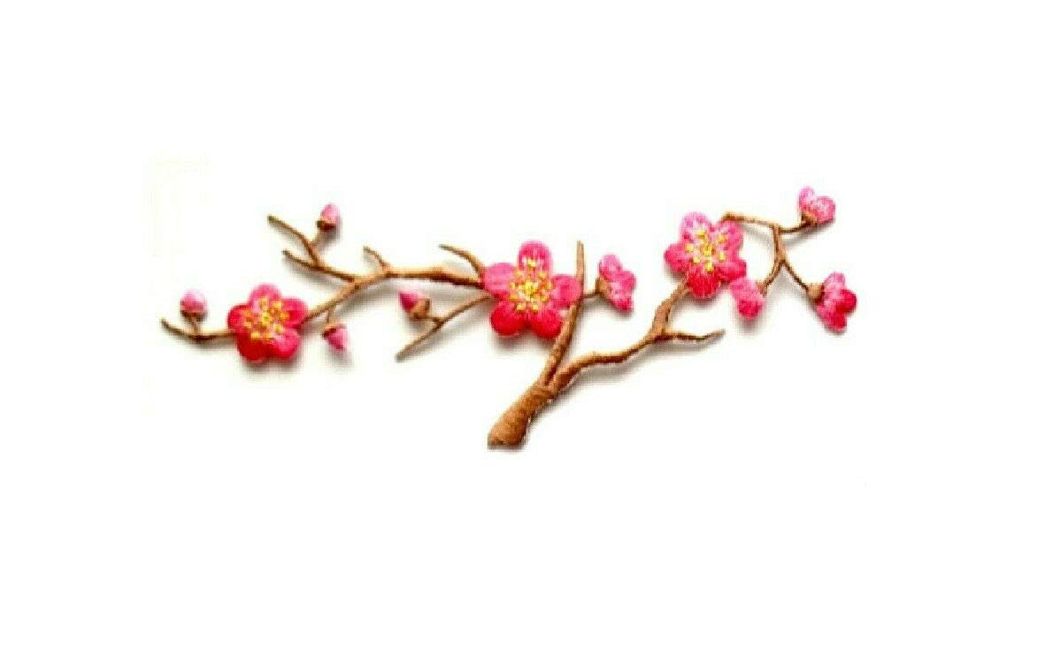 Cherry Blossom & Quince Flower Embroidered Iron On Patch - DK Pink - DIY Sewing for Jackets, Bags, Hats - Spring Floral Decoration