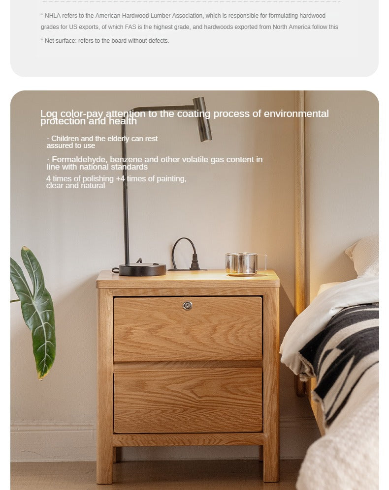 Solid Oak Wood Nightstand with Locking Drawer - Stylish and Durable Bedside Table for Bedroom, Living Room, or Guest Room