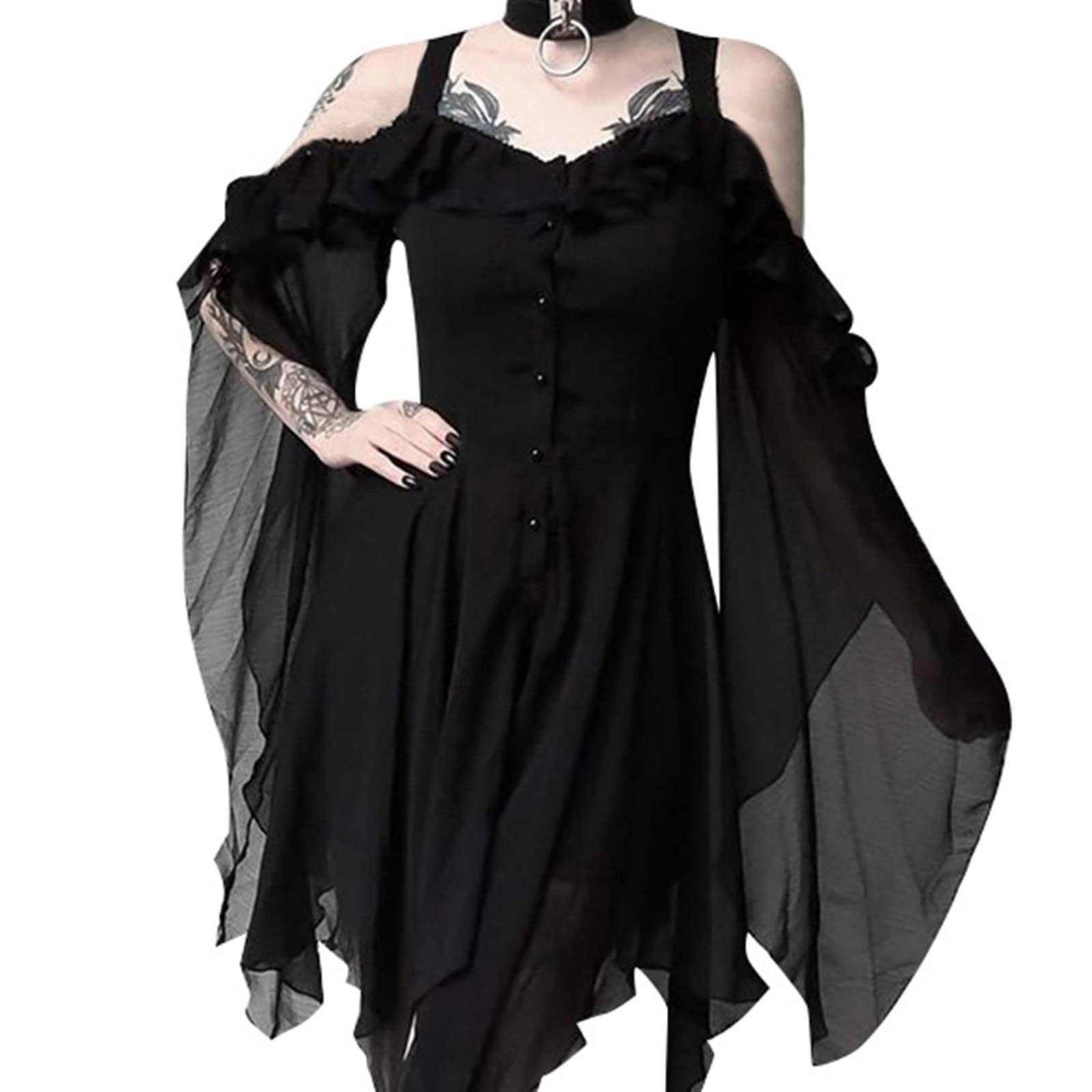 Miaomiaocc Women's Plus Size Gothic Ruffled Sleeveless Dress - Elegant Off Shoulder Irregular Hem Slip Dress for Party, Date Night & Special Occasions (Sizes S-5XL)
