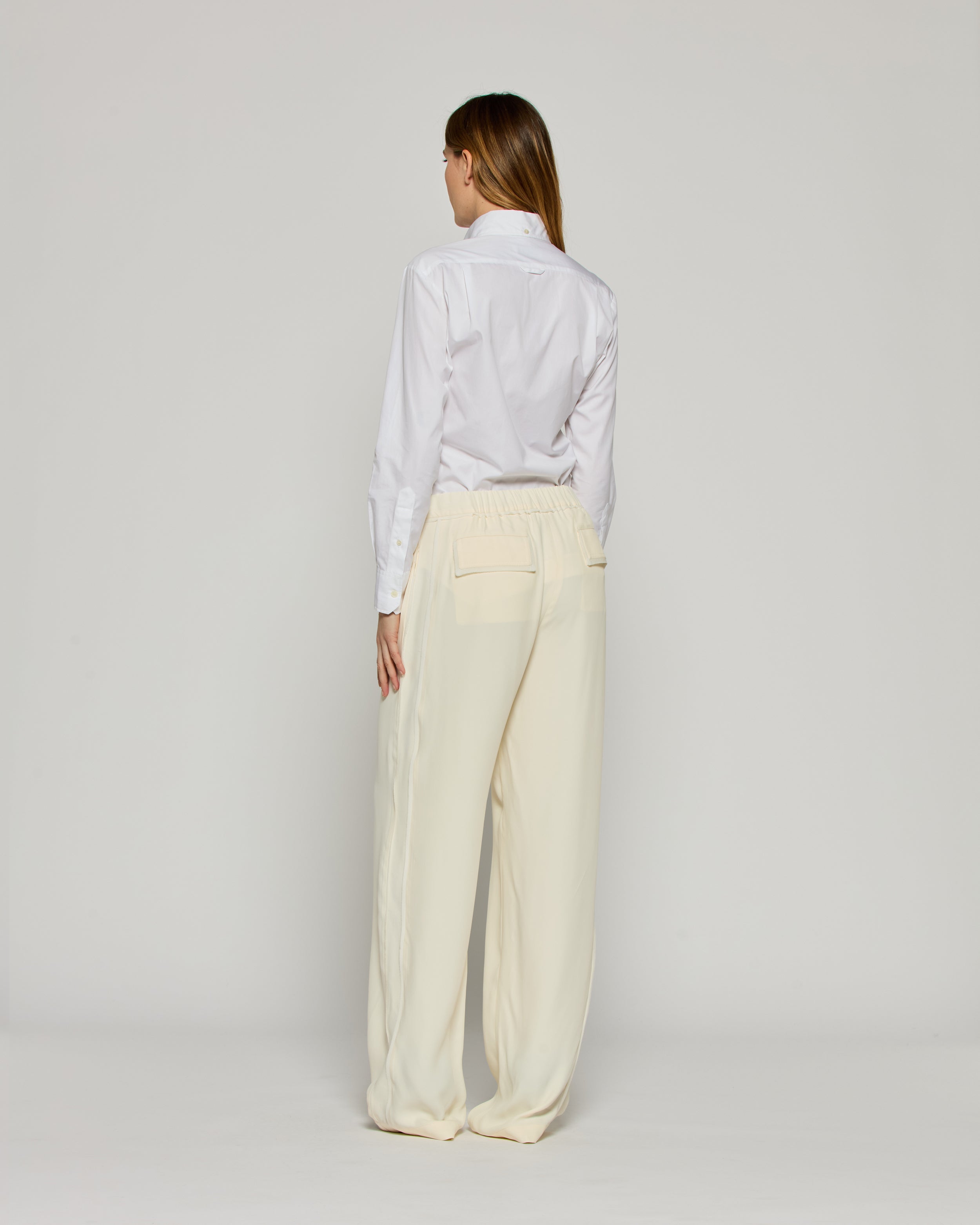 Elegant Tailored Women's Trousers with Georgette Trim in Cream - Perfect for Office Wear & Formal Occasions
