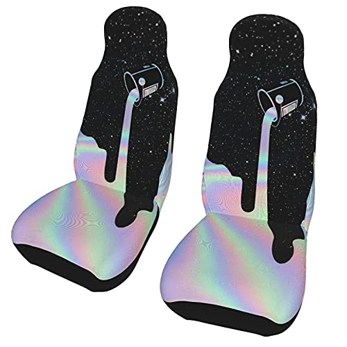 Galaxy Space Holographic Car Seat Covers - Soft, Comfortable & Stretchable 2-Piece Set for Cars, SUVs, Trucks & Vans | Universal Fit, Interior Decoration & Protection | Perfect for Road Trips, Daily Commute & Vehicle Customization