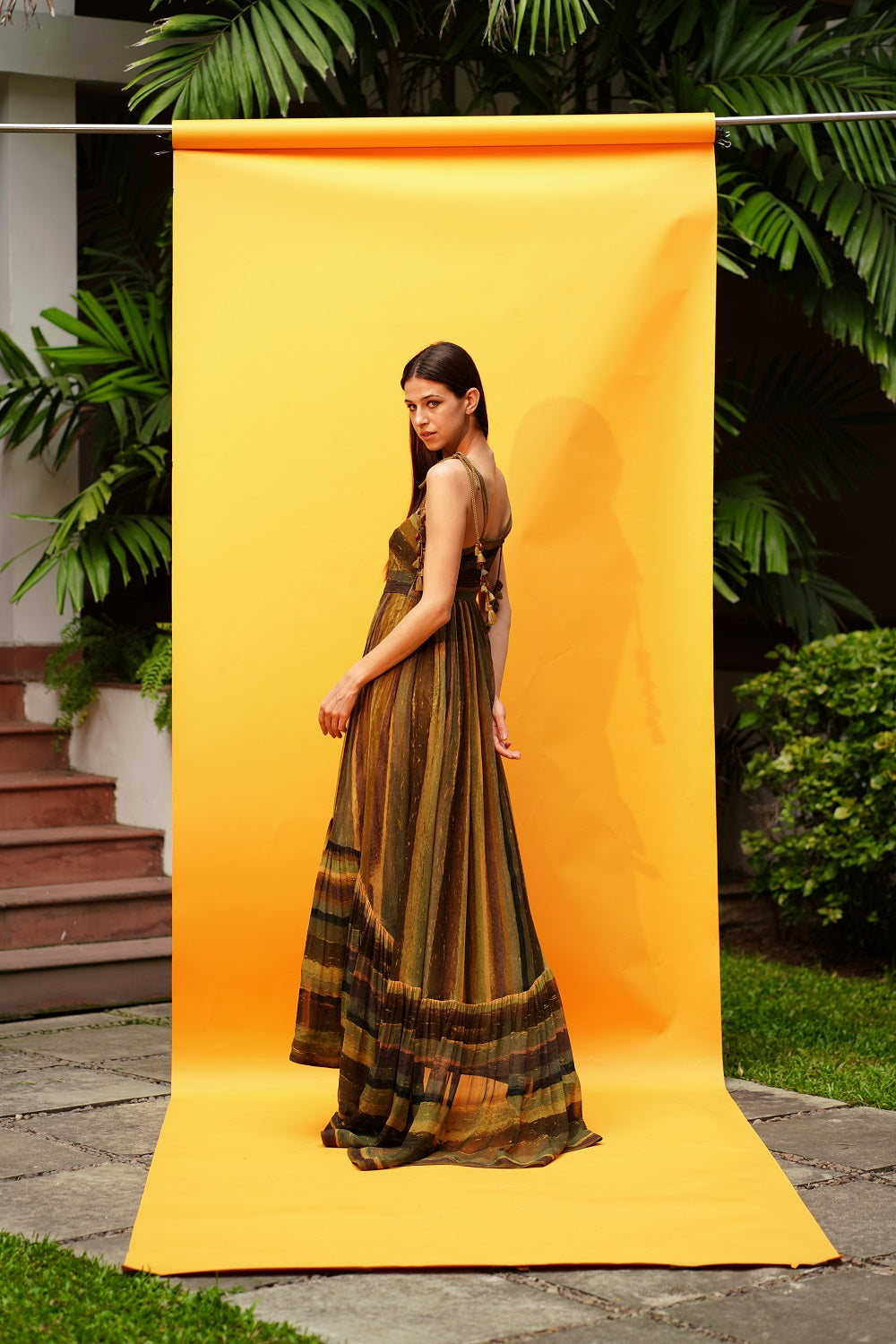Green Stripe Print Cutout High Low Dress - Women's Fashion Summer Party Cocktail Dress for Beach, Wedding & Evening Events