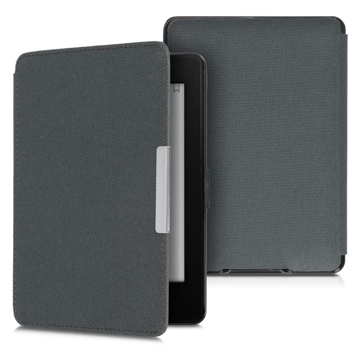 kwmobile Protective Case for Amazon Kindle Paperwhite - Durable Nylon e-Reader Cover with Folio Book Style Design in Anthracite - Perfect for Reading, Travel & Daily Commute